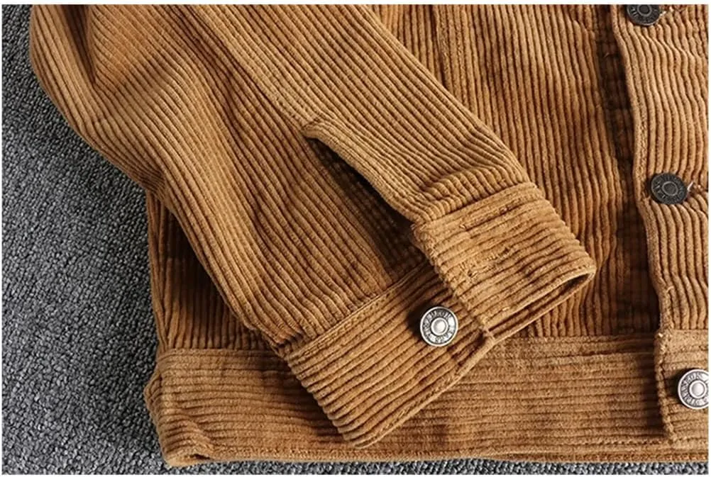 Haitpant Khaki Retro Motorcycle Style Washed Corduroy Jacket Man Slim-Fit Short Youth Coat
