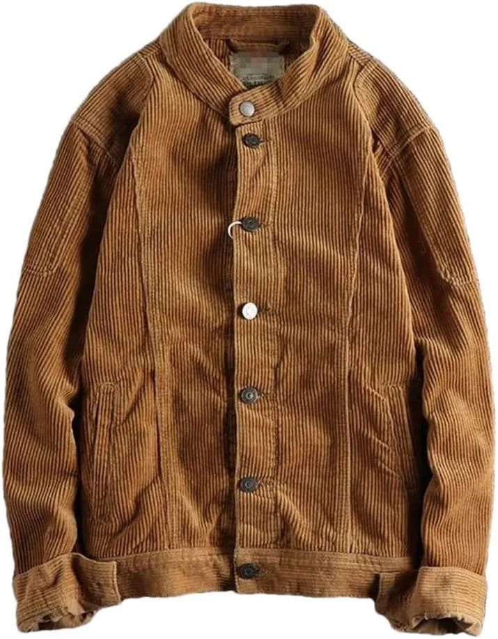 Haitpant Khaki Retro Motorcycle Style Washed Corduroy Jacket Man Slim-Fit Short Youth Coat