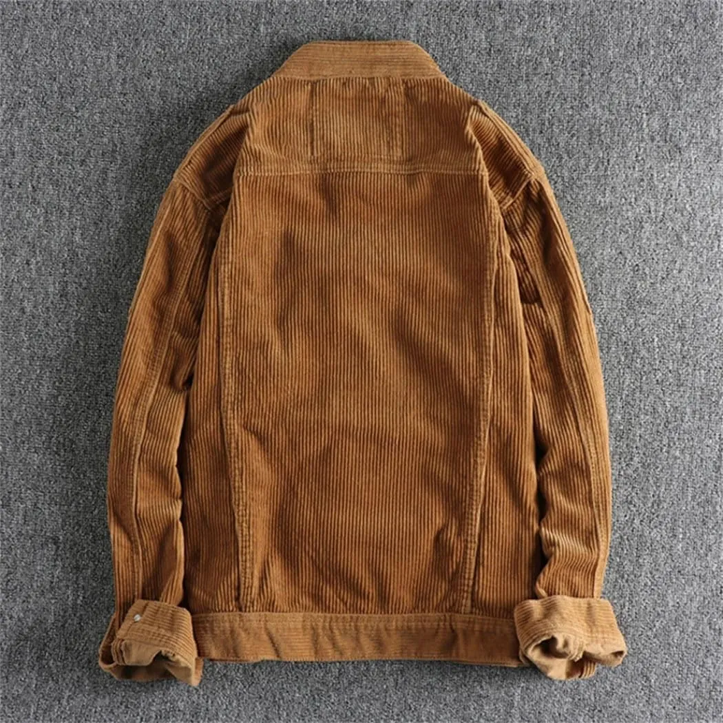 Haitpant Khaki Retro Motorcycle Style Washed Corduroy Jacket Man Slim-Fit Short Youth Coat