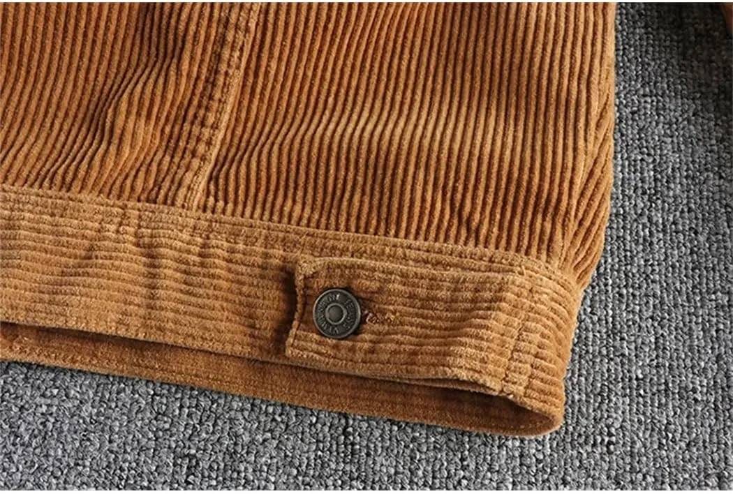 Haitpant Khaki Retro Motorcycle Style Washed Corduroy Jacket Man Slim-Fit Short Youth Coat