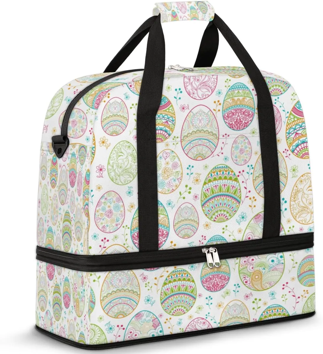 Happy Easter Eggs Travel Duffle Bag Durable Weekender Bag with Shoes Compartment Lightweight Overnight Bag Sports Dance Gym Tote Bag for Women and Men Carry on Luggage
