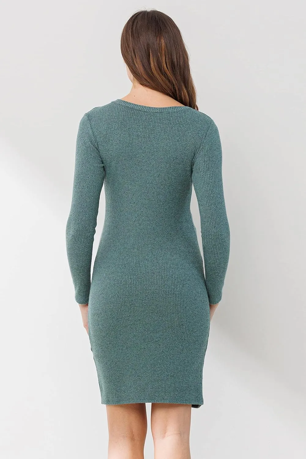 HELLO MIZ Women's Knit Ribbed Maternity Dress with Long Sleeve