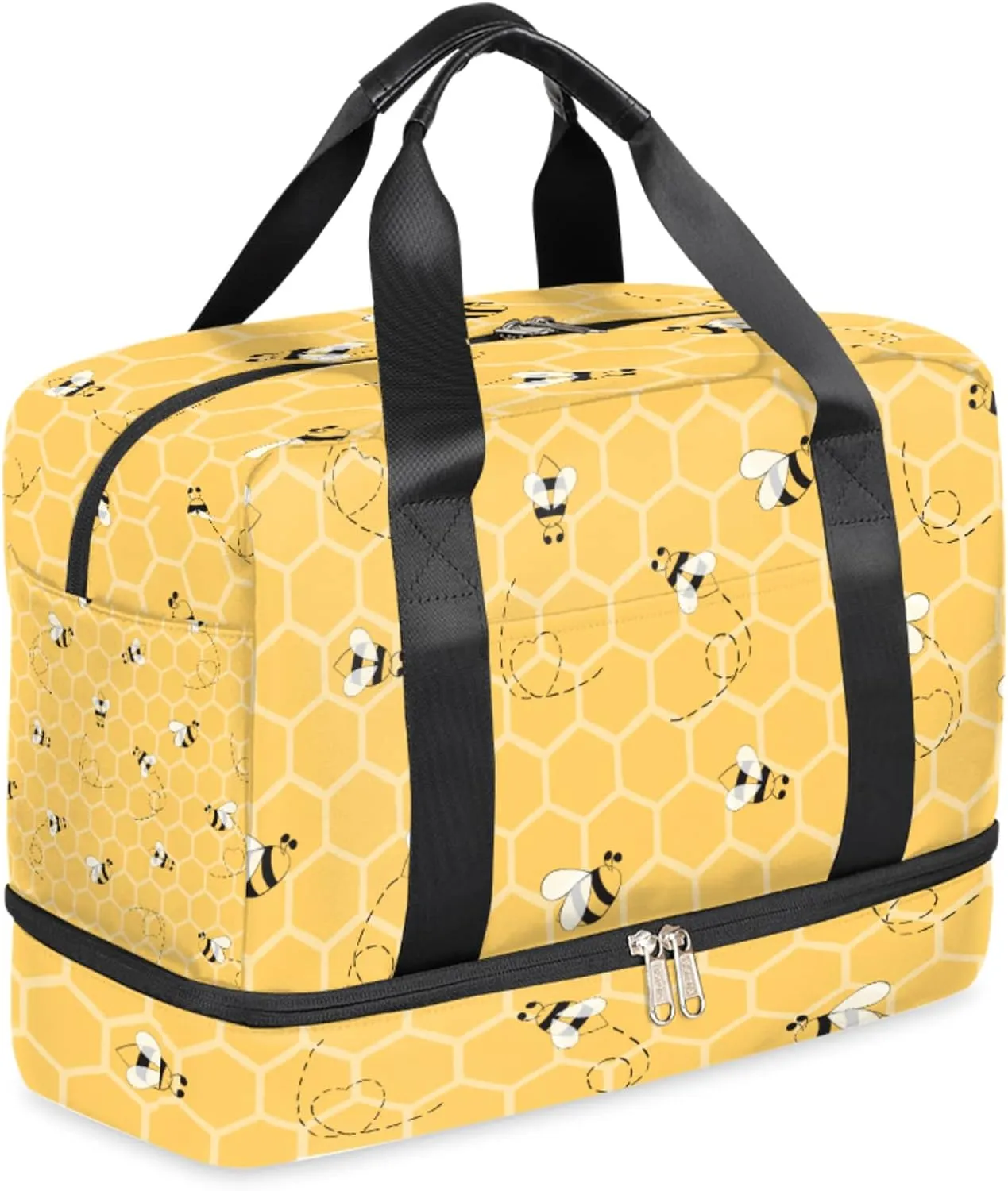 Honeycomb Bee Sports Gym Bag with Shoes Compartment,Honeybee Animal Travel Duffel Bag for Men Women Boys Girls Teens Overnight Weekend Yoga Workout Bag Training Handbag