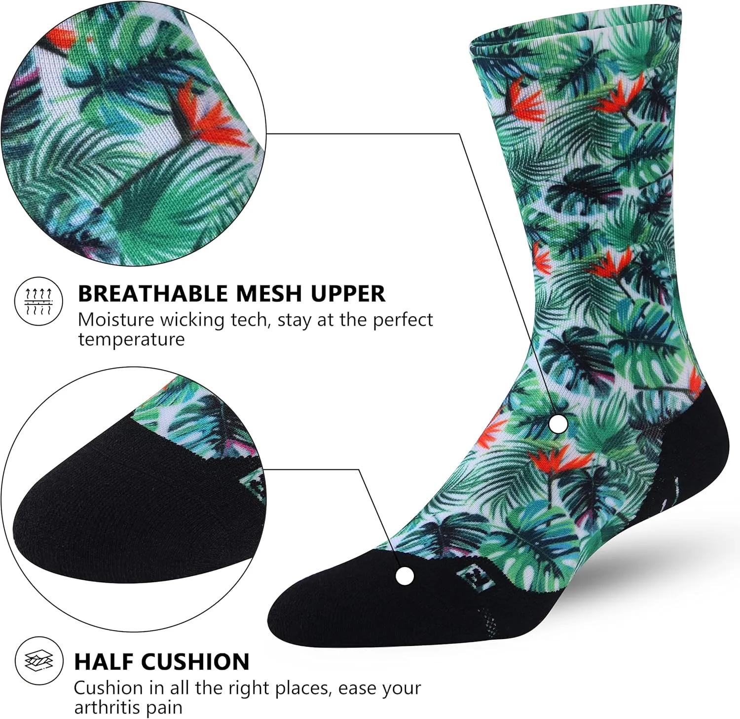 HUSO Unisex Funky Digital Printed Athletic Crew Hiking Cycling Socks 4 Pairs