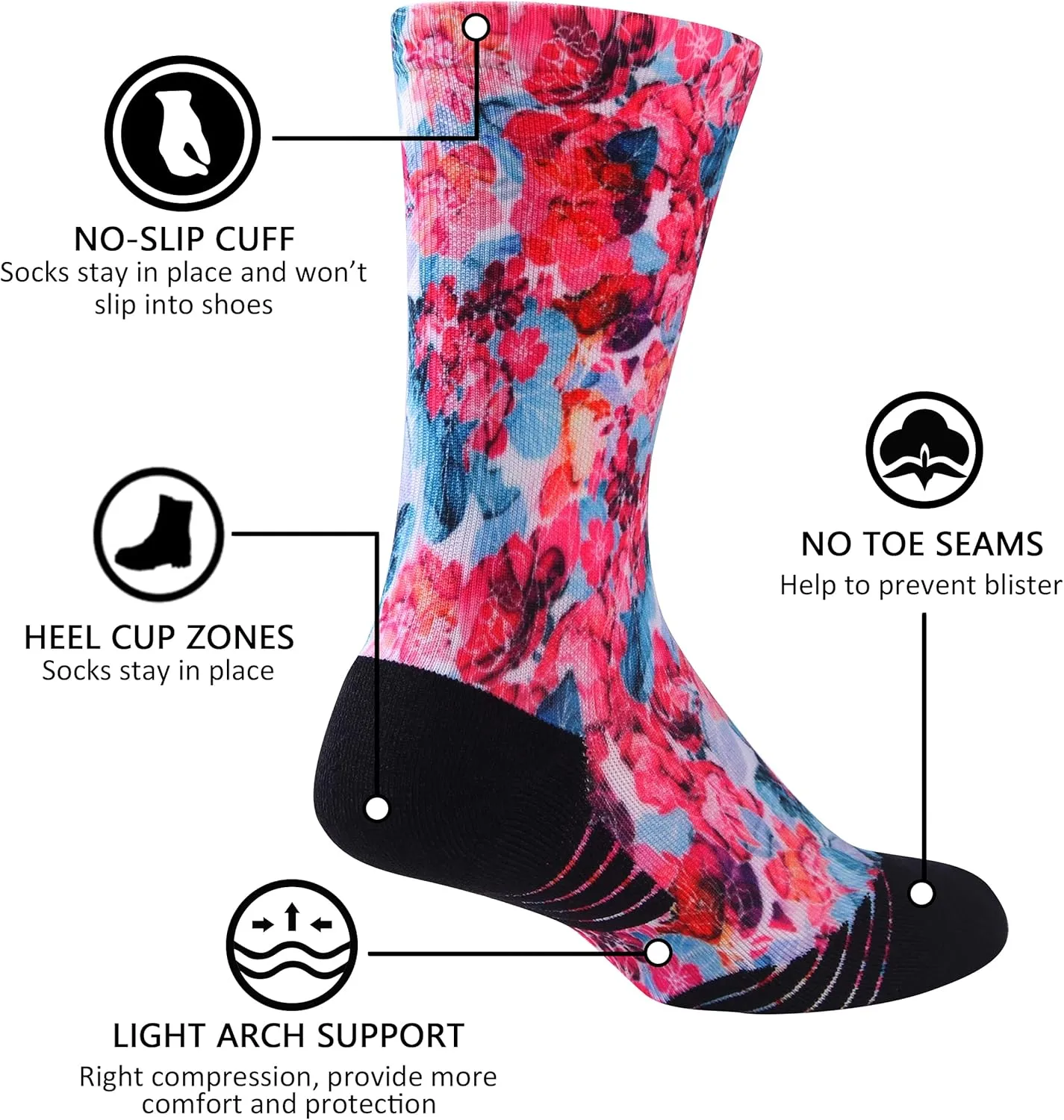 HUSO Unisex Funky Digital Printed Athletic Crew Hiking Cycling Socks 4 Pairs