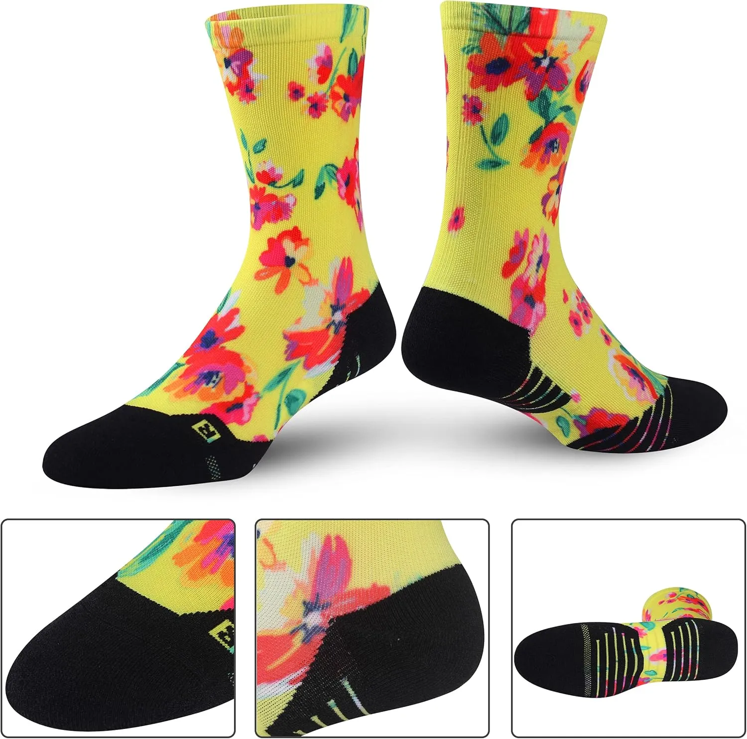 HUSO Unisex Funky Digital Printed Athletic Crew Hiking Cycling Socks 4 Pairs