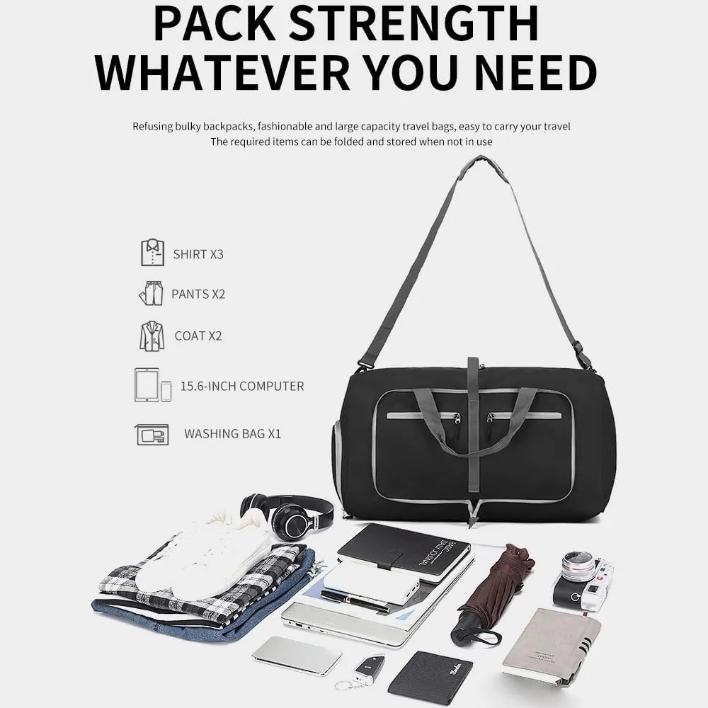 HXBER Gym Bag with Shoe Compartment Carry On Luggage Travel Bag Sports Bag Duffle Bag for Men and Women Foldable and Expandable