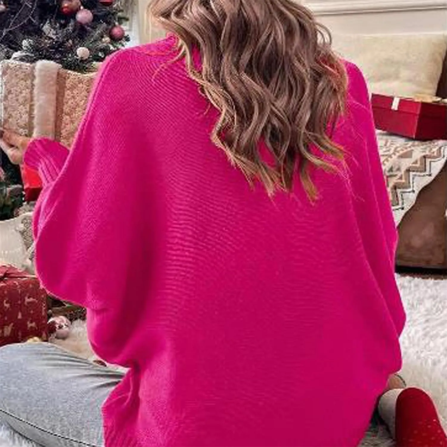 iTranyee Women Ugly Christmas Oversized Turtleneck Pullover Sweater Cute Merry Print Batwing Sleeve Loose Jumper Fall Outfits