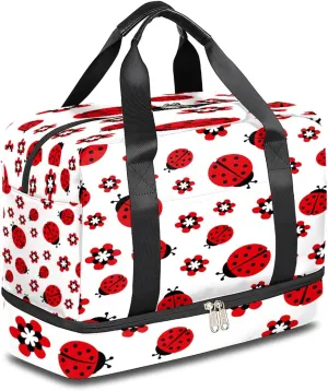 Ladybugs Floral Sports Gym Bag with Shoes Compartment,Flower Animal Travel Duffel Bag for Men Women Boys Girls Teens Overnight Weekend Yoga Workout Bag Training Handbag