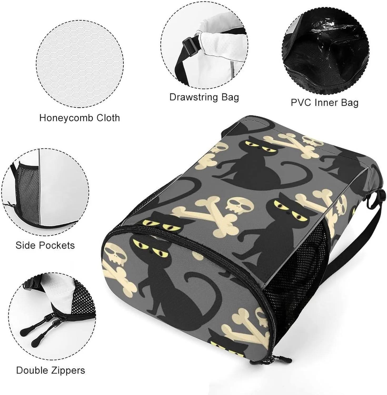 Large Capacity Drawstring Gym Backpack Sports Gym Bag for Women Men Compatible with Skulls Drawstring Backpack with Zipper Pockets and Waterproof Compartment