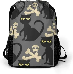 Large Capacity Drawstring Gym Backpack Sports Gym Bag for Women Men Compatible with Skulls Drawstring Backpack with Zipper Pockets and Waterproof Compartment