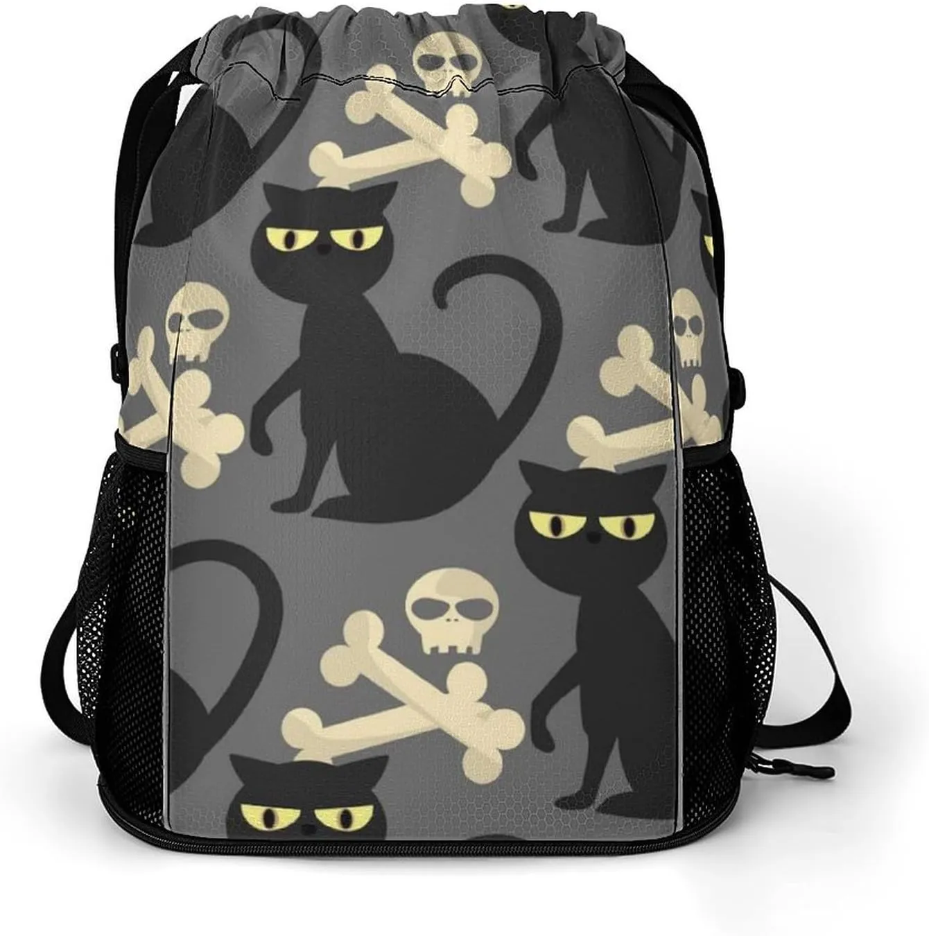 Large Capacity Drawstring Gym Backpack Sports Gym Bag for Women Men Compatible with Skulls Drawstring Backpack with Zipper Pockets and Waterproof Compartment