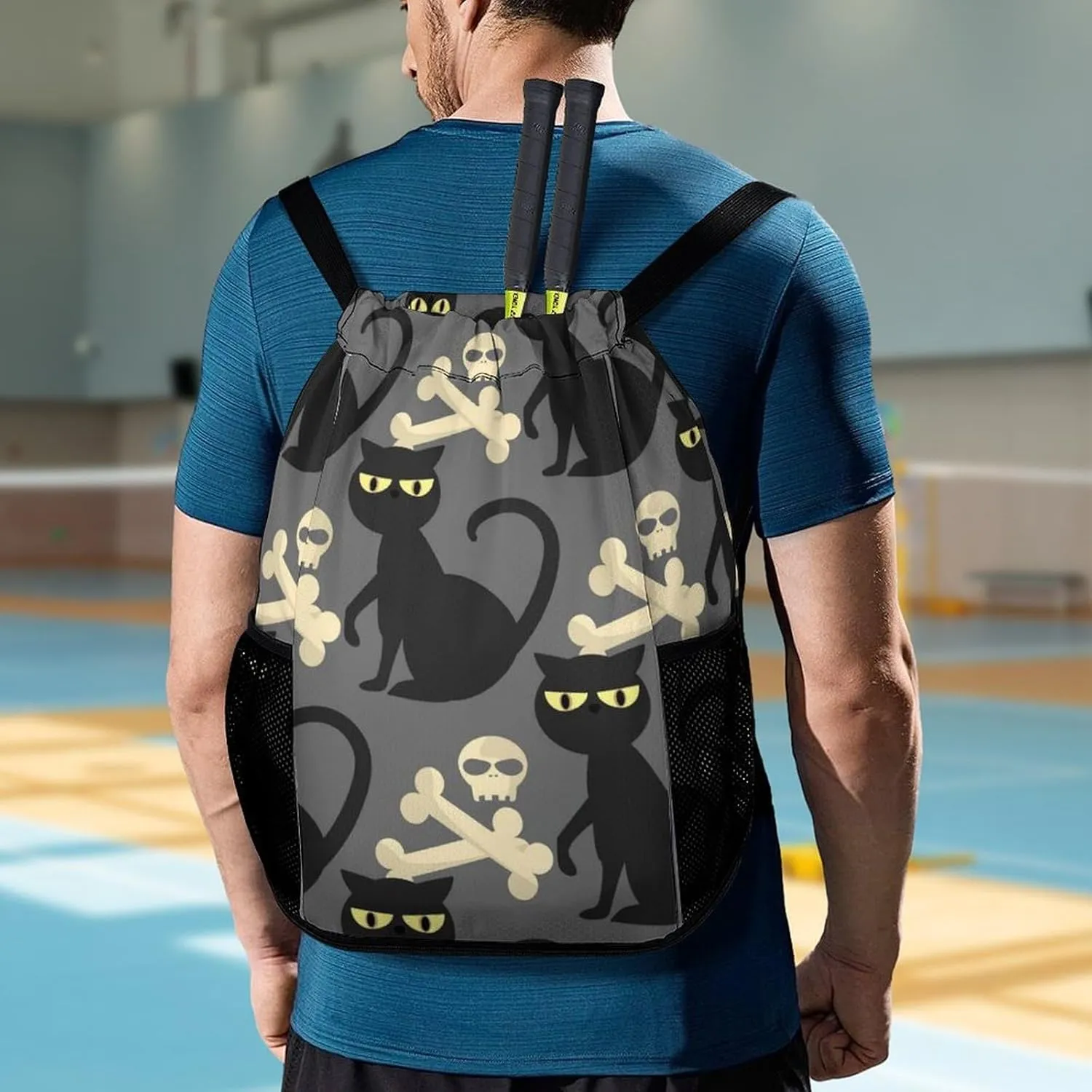 Large Capacity Drawstring Gym Backpack Sports Gym Bag for Women Men Compatible with Skulls Drawstring Backpack with Zipper Pockets and Waterproof Compartment