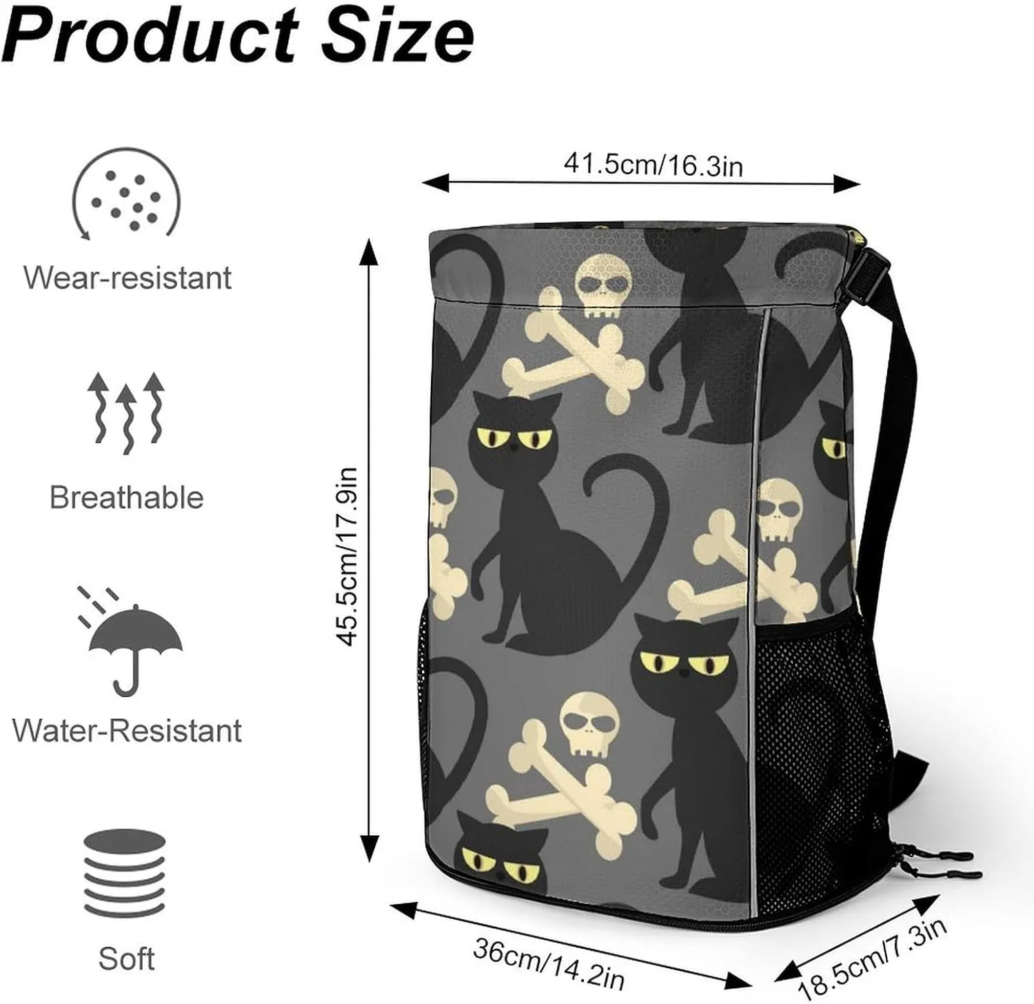 Large Capacity Drawstring Gym Backpack Sports Gym Bag for Women Men Compatible with Skulls Drawstring Backpack with Zipper Pockets and Waterproof Compartment
