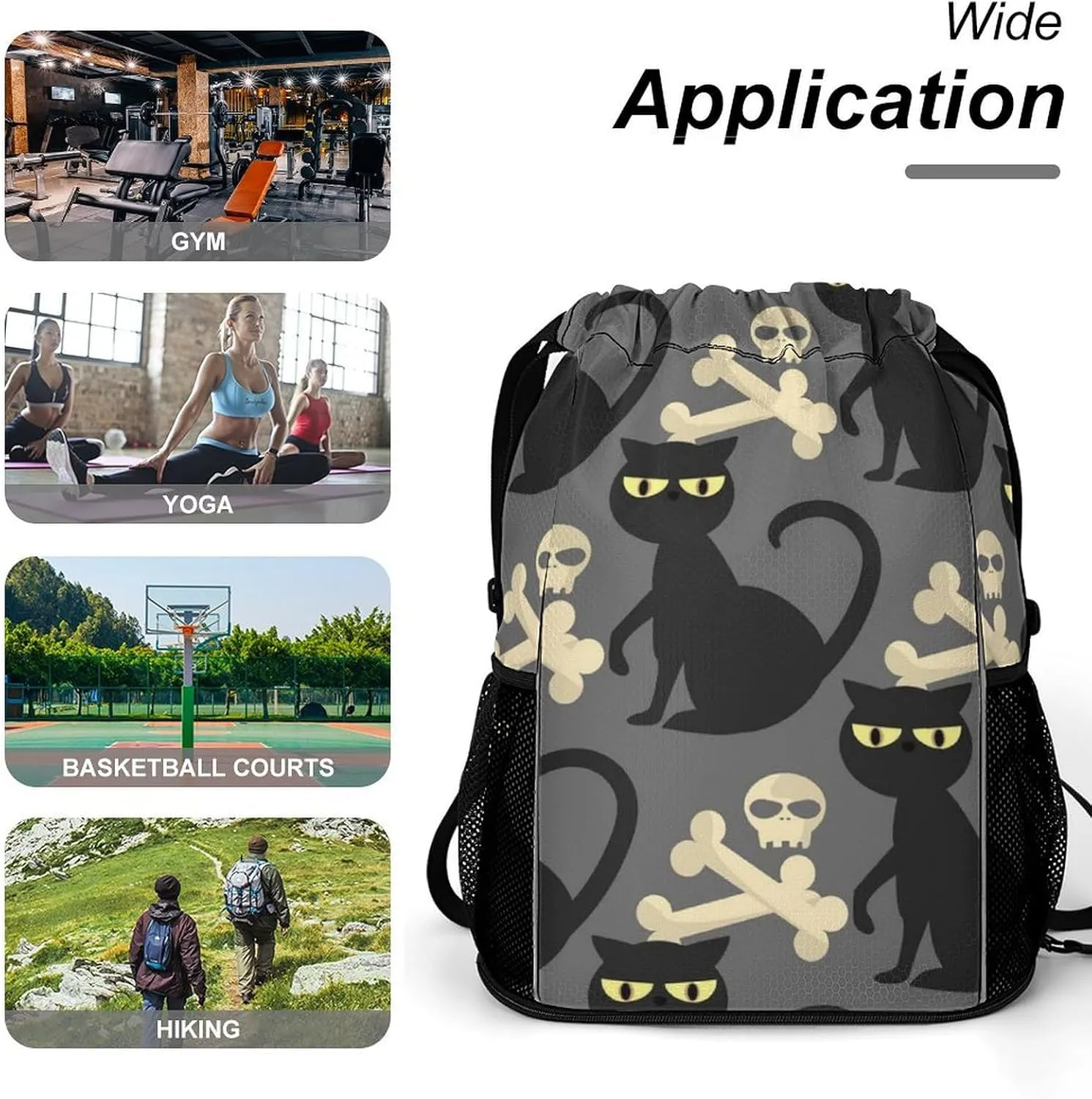 Large Capacity Drawstring Gym Backpack Sports Gym Bag for Women Men Compatible with Skulls Drawstring Backpack with Zipper Pockets and Waterproof Compartment