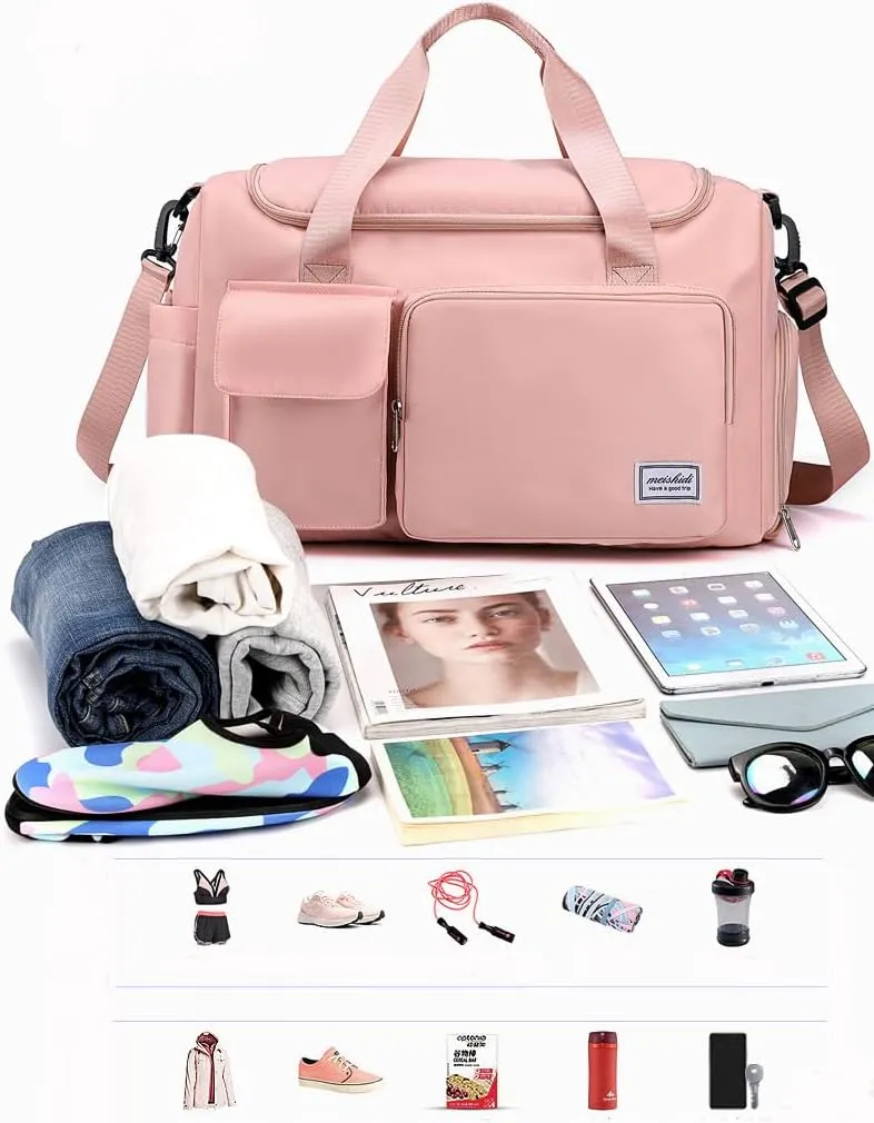 Large Capacity Sport Duffle Bag with Shoes Compartment Fitness Waterproof Travel Handbag Bag Portable Overnight Duffel Bags Hand Luggage Bag for Gym Travel Sport Vacation Weekend