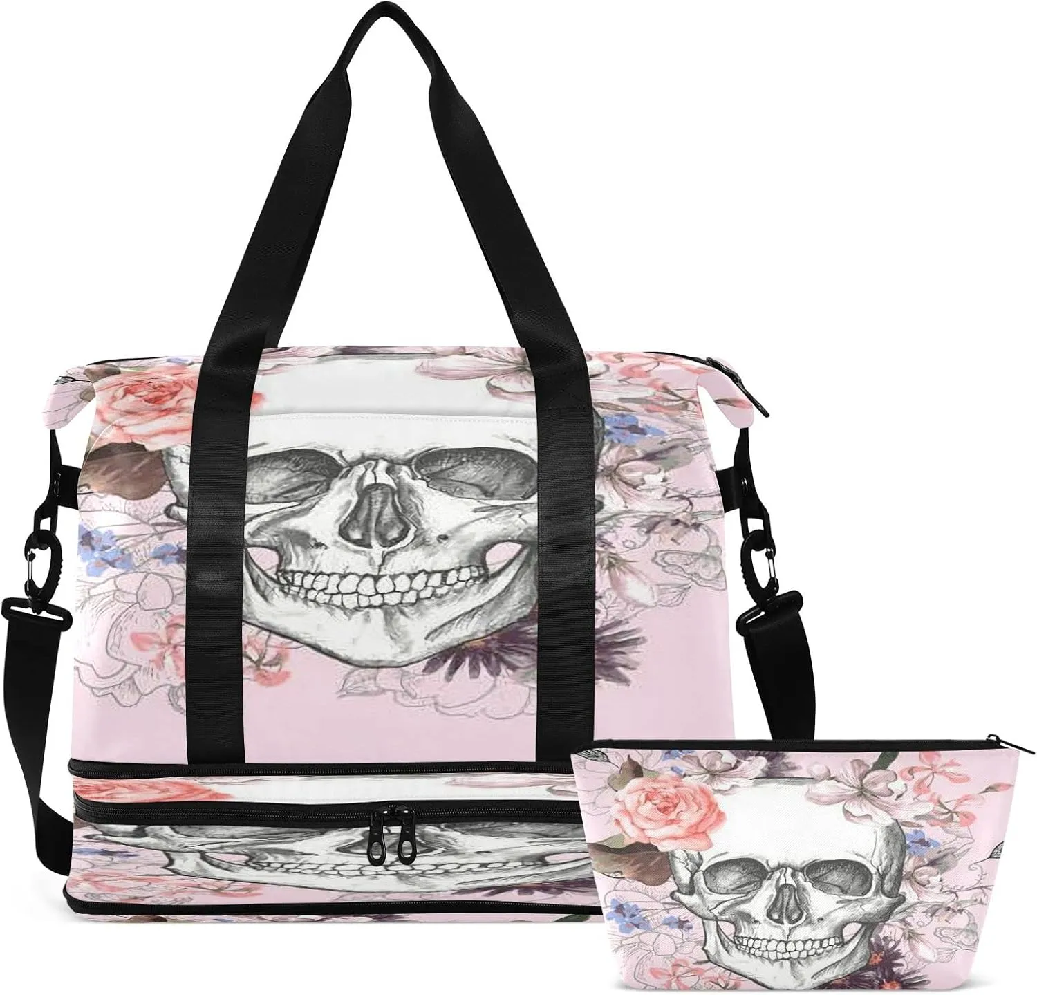 Large Gym Bag Flower Print Sports Travel Duffel Bag,Weekender Overnight Bag with Wet Pocket and Shoes Compartment for Women Girls Travel, Gym, Yoga, School,014