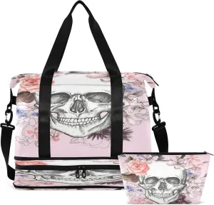 Large Gym Bag Flower Print Sports Travel Duffel Bag,Weekender Overnight Bag with Wet Pocket and Shoes Compartment for Women Girls Travel, Gym, Yoga, School,014