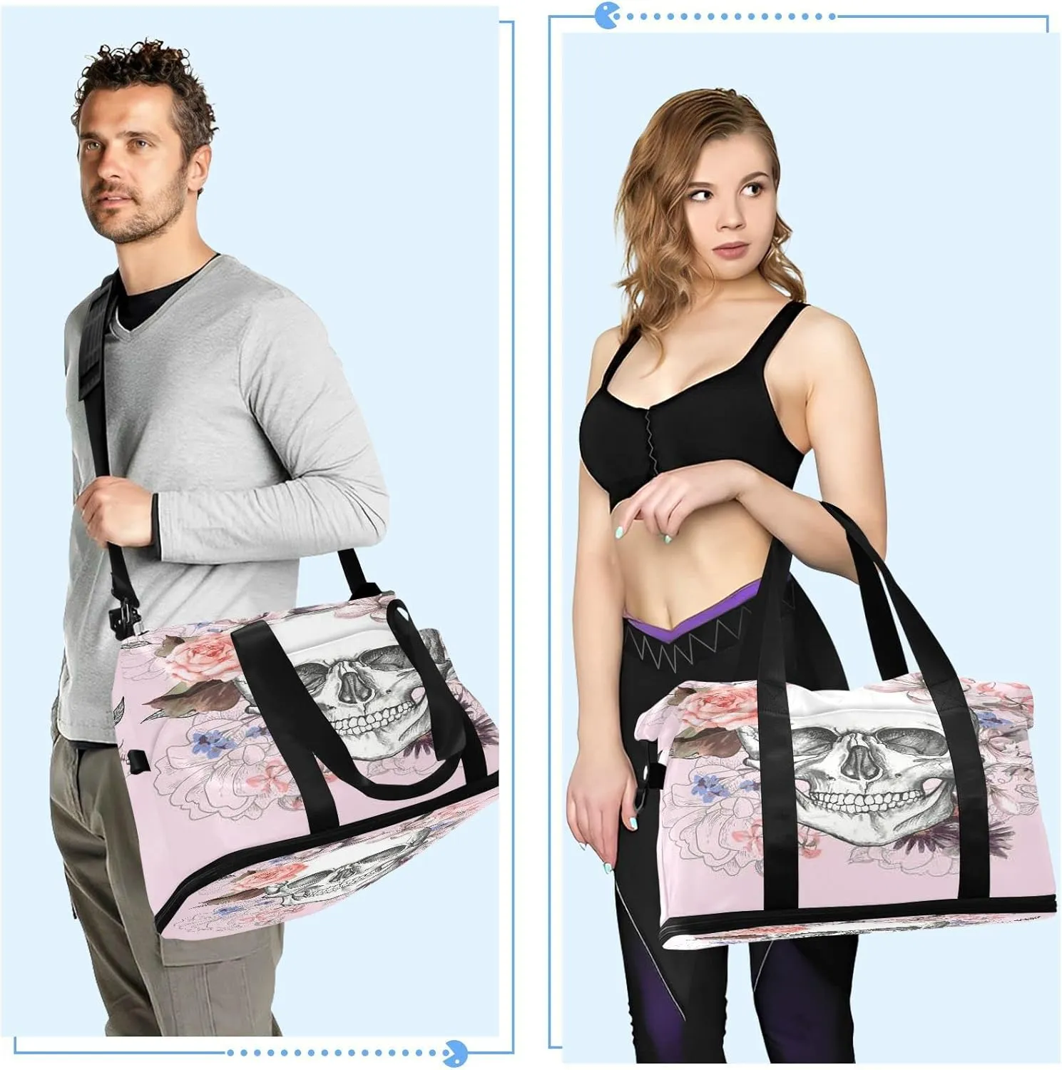 Large Gym Bag Flower Print Sports Travel Duffel Bag,Weekender Overnight Bag with Wet Pocket and Shoes Compartment for Women Girls Travel, Gym, Yoga, School,014