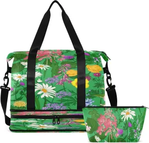 Large Gym Bag Flower Print Sports Travel Duffel Bag,Weekender Overnight Bag with Wet Pocket and Shoes Compartment for Women Girls Travel, Gym, Yoga, School,9