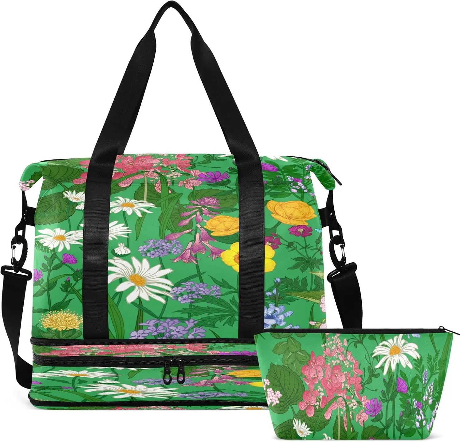 Large Gym Bag Flower Print Sports Travel Duffel Bag,Weekender Overnight Bag with Wet Pocket and Shoes Compartment for Women Girls Travel, Gym, Yoga, School,9