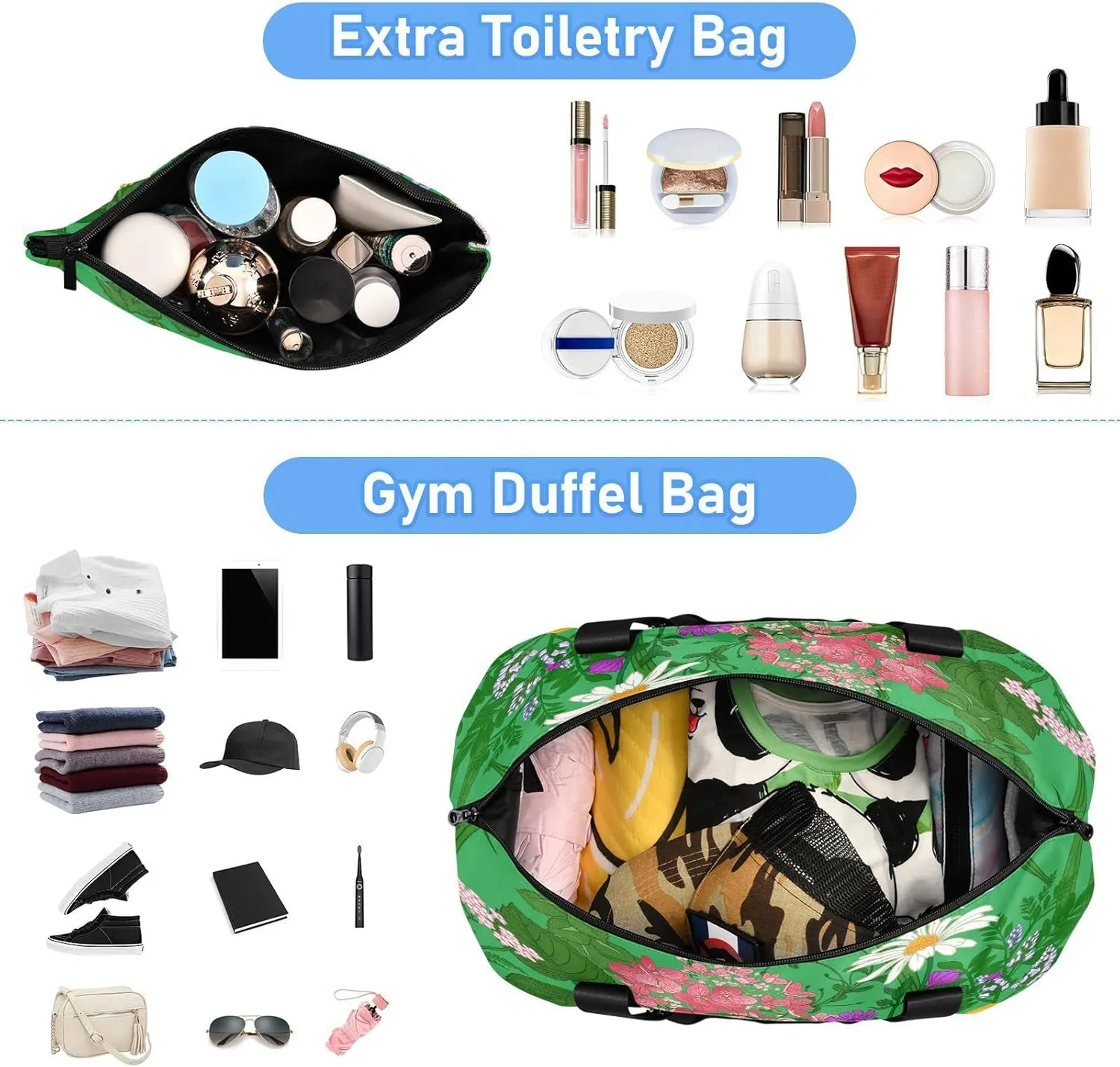 Large Gym Bag Flower Print Sports Travel Duffel Bag,Weekender Overnight Bag with Wet Pocket and Shoes Compartment for Women Girls Travel, Gym, Yoga, School,9