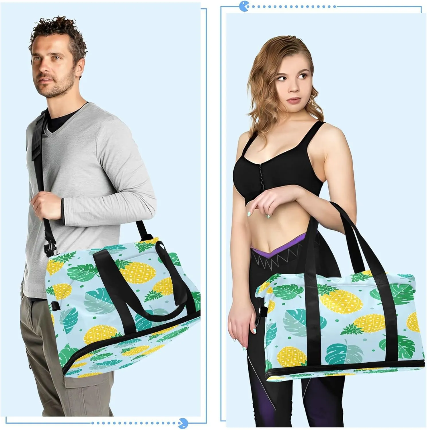 Large Gym Bag Tropical Palm Leaf Sports Travel Duffel Bag,Weekender Overnight Bag with Wet Pocket and Shoes Compartment for Women Girls Travel, Gym, Yoga, School