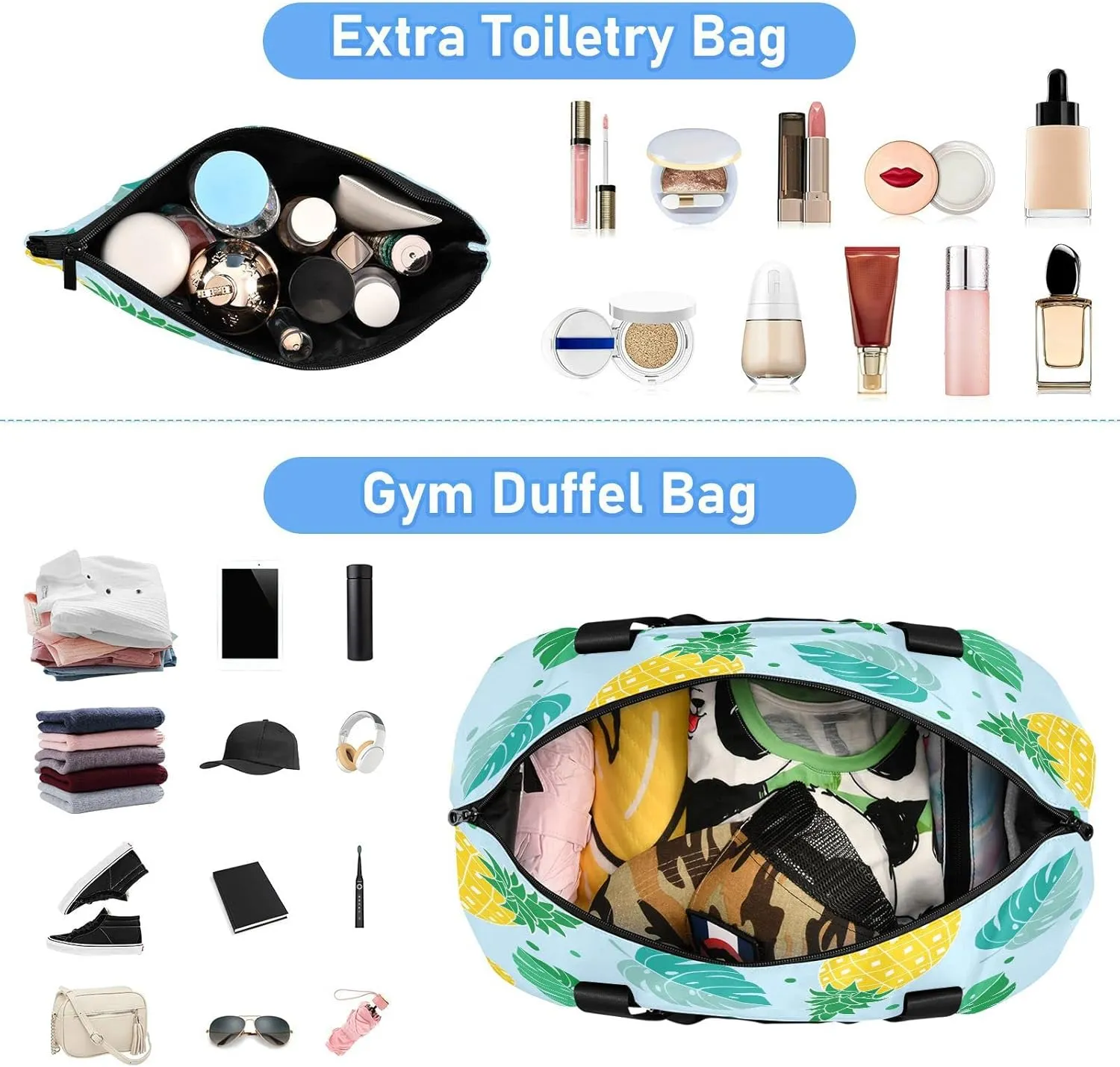 Large Gym Bag Tropical Palm Leaf Sports Travel Duffel Bag,Weekender Overnight Bag with Wet Pocket and Shoes Compartment for Women Girls Travel, Gym, Yoga, School