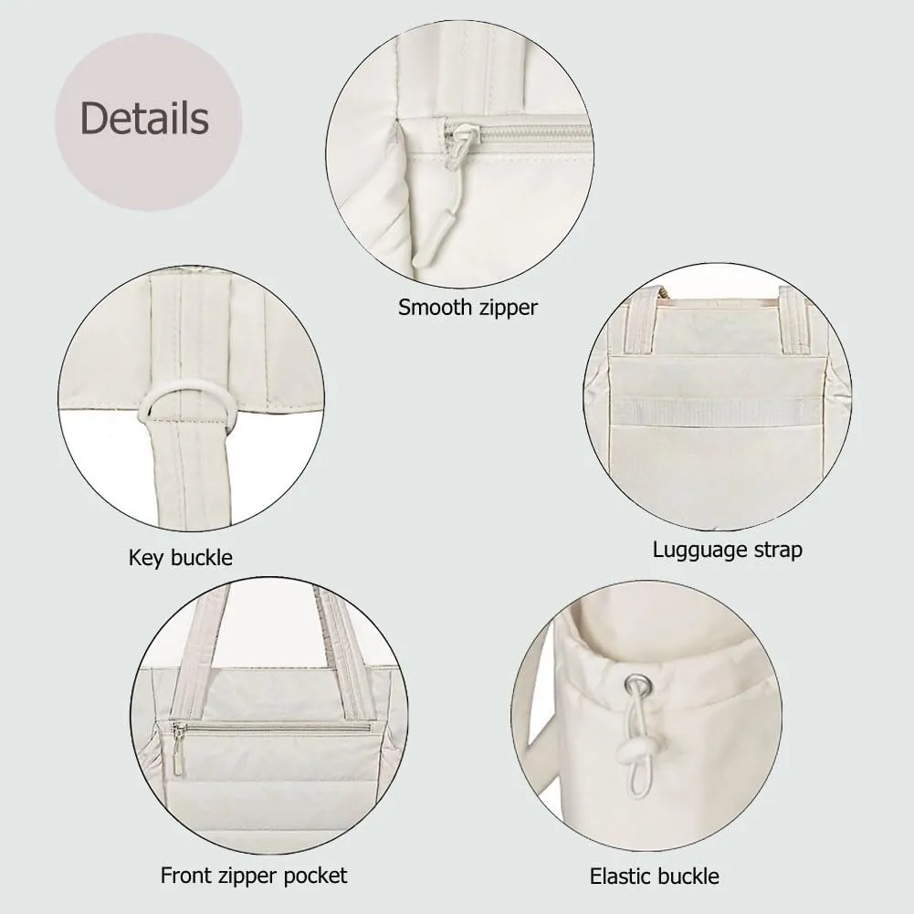 Large Tote Bag for Women Lightweight Puffer Tote Bag Quilted Shoulder Bag Handbag with Zipper for Travel, Work