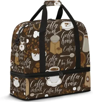 Large Weekender Overnight Bags Coffee Abstract Sugar Cube Travel Duffel Bag for Women Men Gym Bags With Shoe Compartment Foldie Travel Tote Bag Carry On Personal Item Bag for Travel Gym Sports