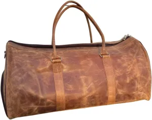 Leather Duffel Bag Crazy Horse Full Grain shoe pocket Travel, Gym, Sports Weekender for Men & Women  Carry-On Overnight Tote Luggage Bag