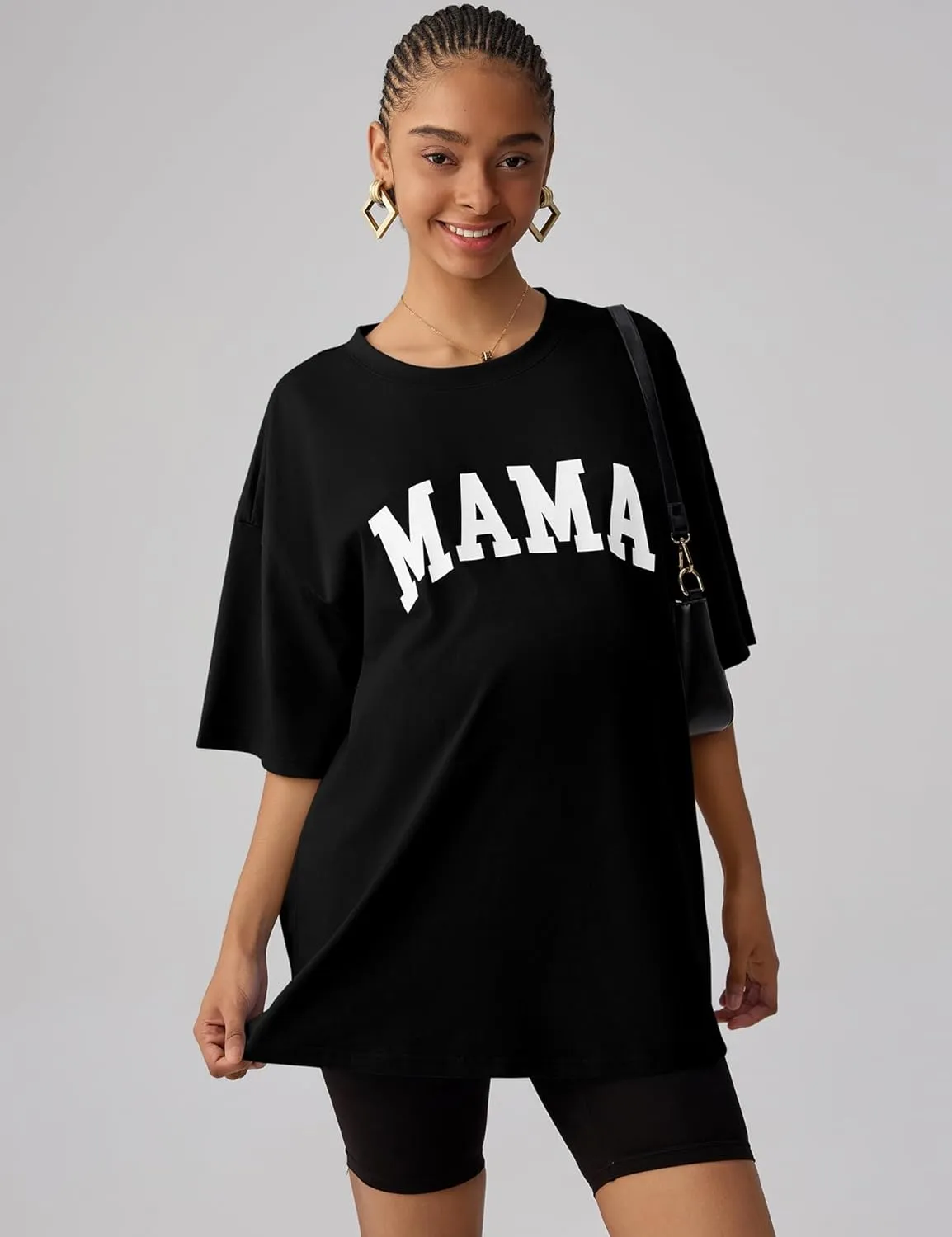 LOMON Oversized T Shirts for Women Short Sleeve Crewneck Summer Tops Loose Casual Mama Shirts Basic Tee