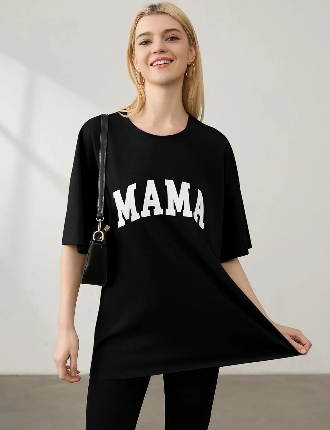 LOMON Oversized T Shirts for Women Short Sleeve Crewneck Summer Tops Loose Casual Mama Shirts Basic Tee