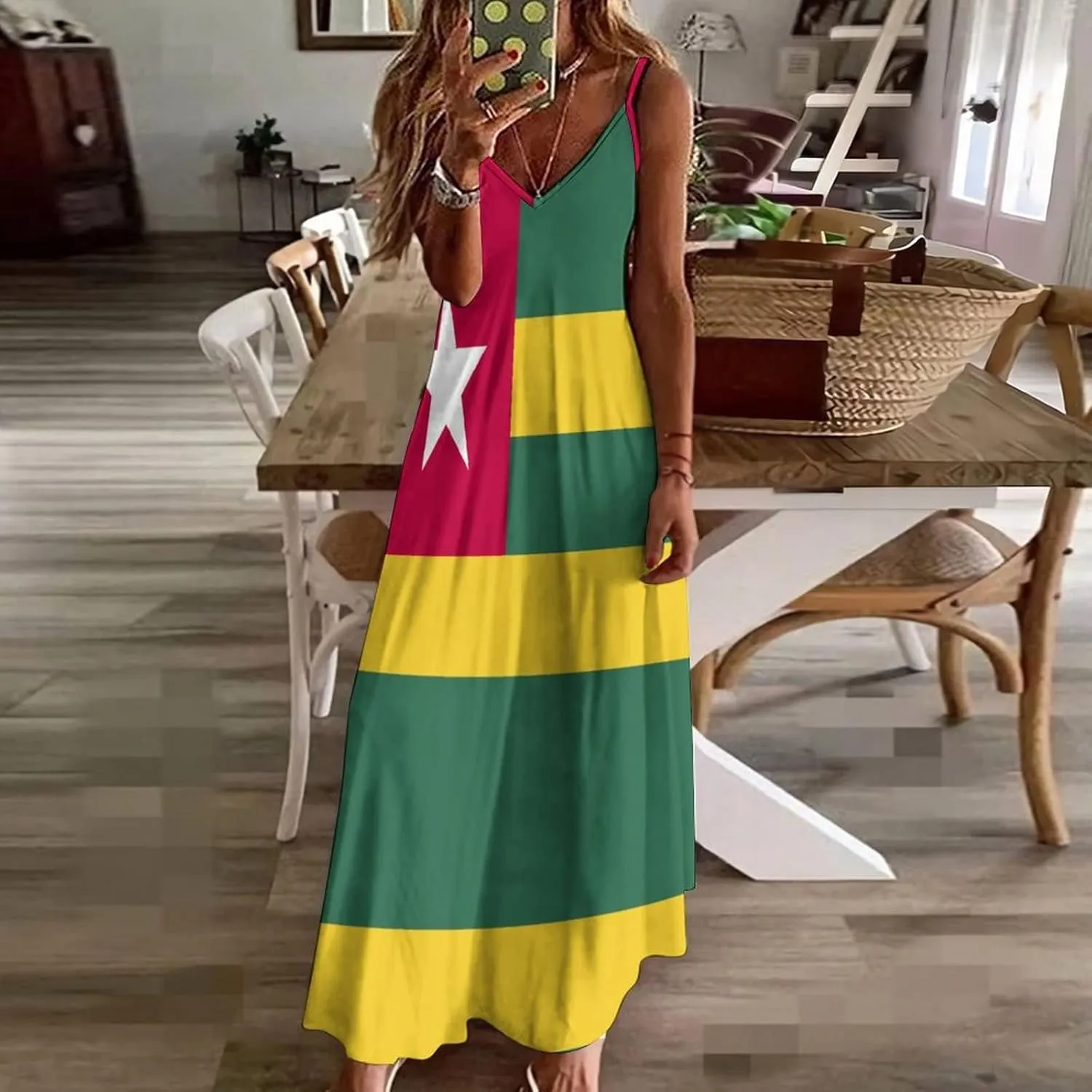 Long Dress Dress for Womens Summer Top Togo Flag Casual V Neck Shift Dress 3XL