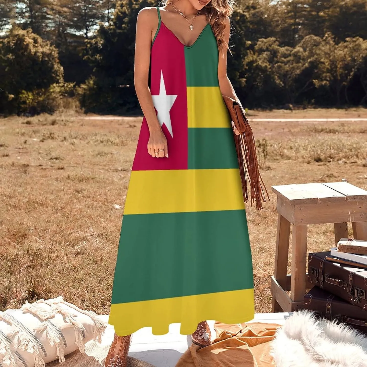 Long Dress Dress for Womens Summer Top Togo Flag Casual V Neck Shift Dress 3XL