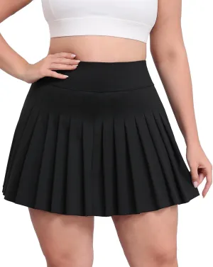 LOUSGUTA Women's Plus Size Pleated Tennis Skirt with Shorts Stretchy High Waisted A Line Athletic Golf Skorts for Women