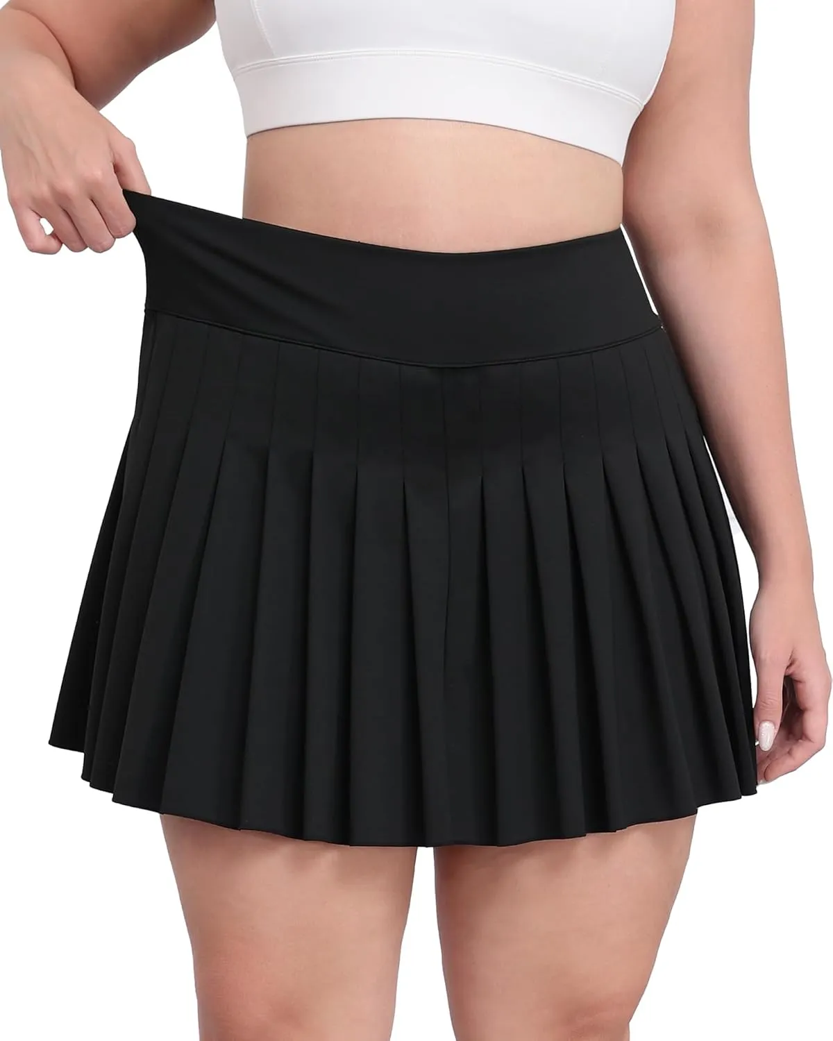 LOUSGUTA Women's Plus Size Pleated Tennis Skirt with Shorts Stretchy High Waisted A Line Athletic Golf Skorts for Women