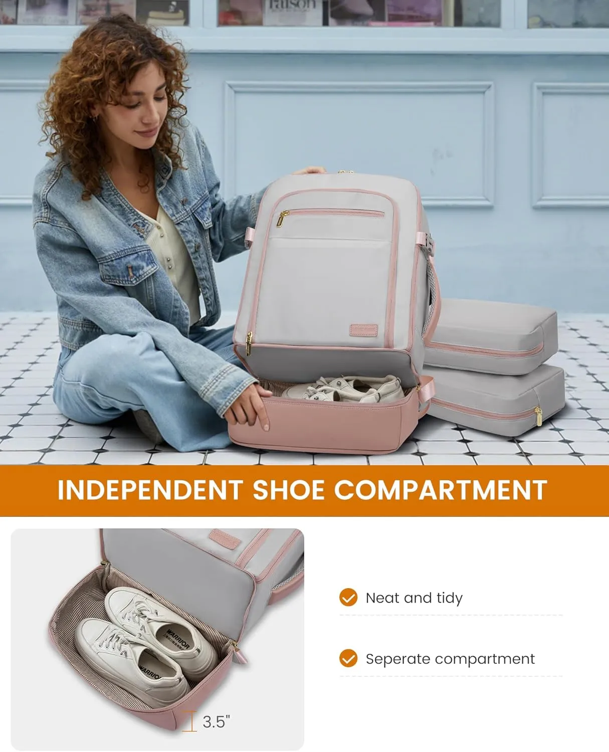 LOVEVOOK Travel Backpack for Women with Shoes Compartment,40L Personal Item Travel Bag Flight Approved Carry On Backpack with 2 Packing Cubes,Large Casual Weekender Luggage Daypack
