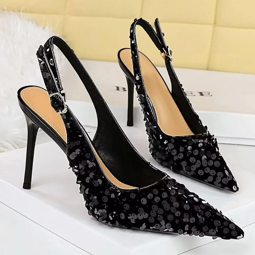 LUXINYU,Women Pointed Toe Heels Classic Elegant Buckle Solid Ladies Pumps Heeled Backspace Suede Dress Shoes Comfort Work Low Heel Shoes