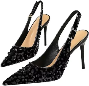 LUXINYU,Women Pointed Toe Heels Classic Elegant Buckle Solid Ladies Pumps Heeled Backspace Suede Dress Shoes Comfort Work Low Heel Shoes