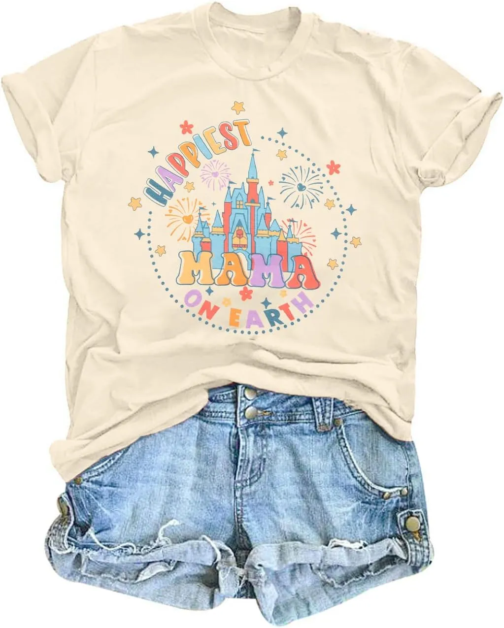 Magical Shirt for Women: Happiest Mama On Earth Shirt Funny Magic Kingdom Mom Shirts Family Vacation Short Sleeve Tops