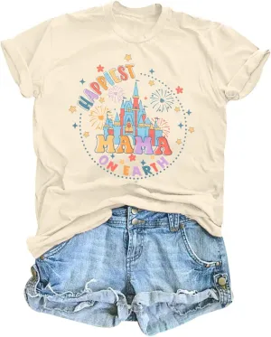 Magical Shirt for Women: Happiest Mama On Earth Shirt Funny Magic Kingdom Mom Shirts Family Vacation Short Sleeve Tops