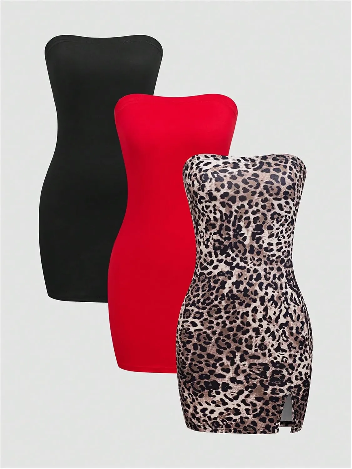 MakeMeChic Women's 3 Pack Strapless Tube Dress Backless Split Bodycon Mini Dresses