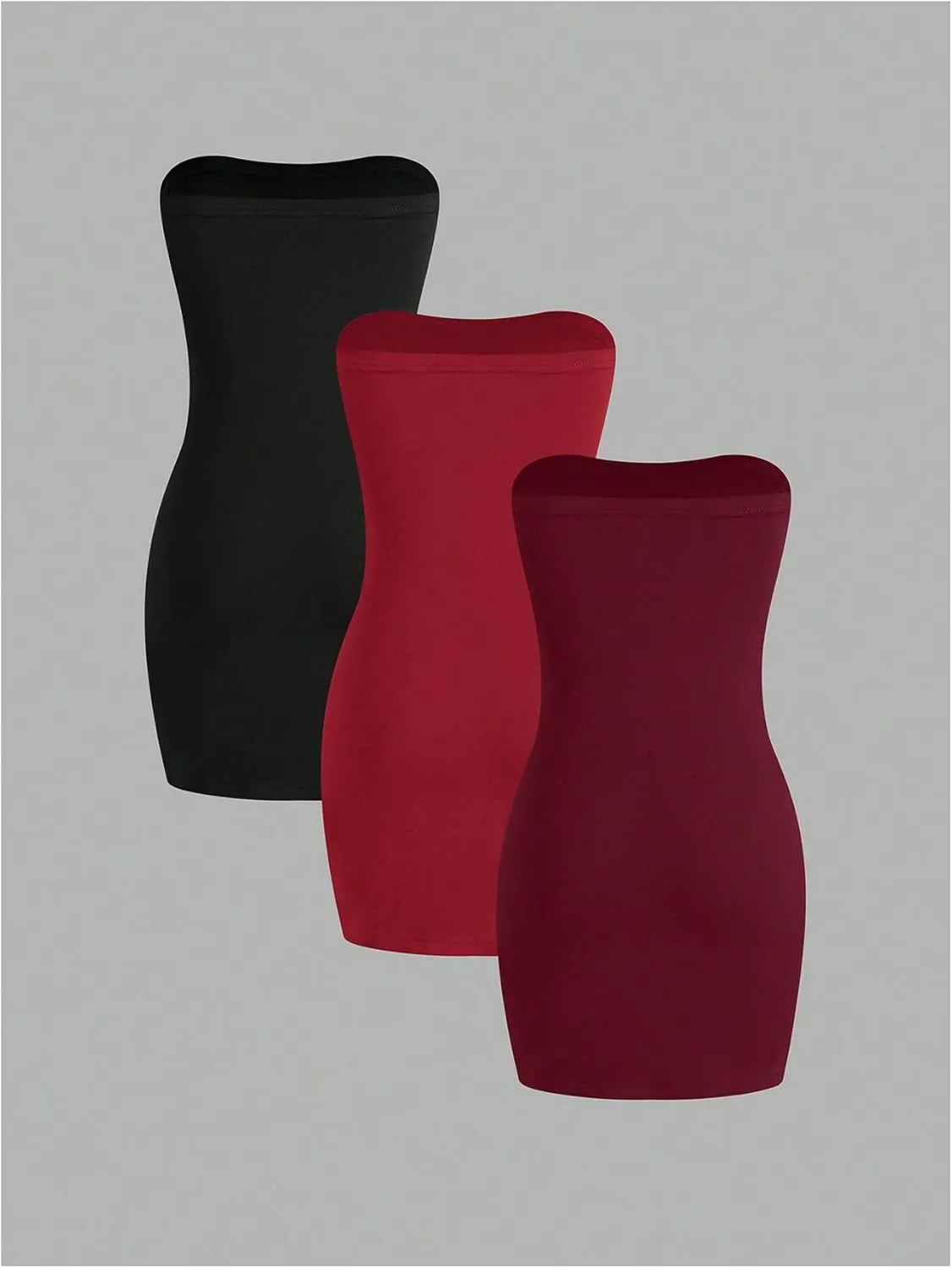 MakeMeChic Women's 3 Pack Strapless Tube Dress Backless Split Bodycon Mini Dresses