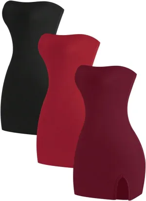 MakeMeChic Women's 3 Pack Strapless Tube Dress Backless Split Bodycon Mini Dresses
