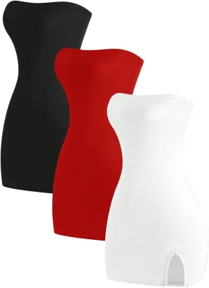 MakeMeChic Women's 3 Pack Strapless Tube Dress Backless Split Bodycon Mini Dresses