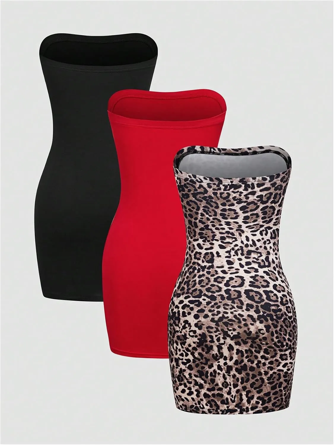 MakeMeChic Women's 3 Pack Strapless Tube Dress Backless Split Bodycon Mini Dresses