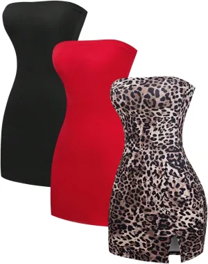 MakeMeChic Women's 3 Pack Strapless Tube Dress Backless Split Bodycon Mini Dresses