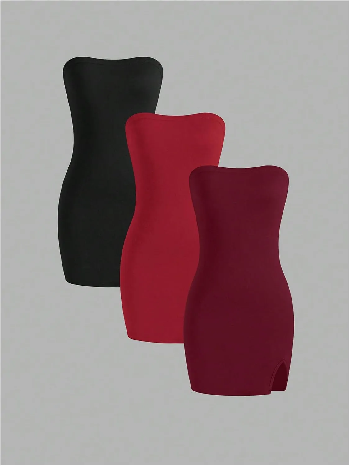MakeMeChic Women's 3 Pack Strapless Tube Dress Backless Split Bodycon Mini Dresses