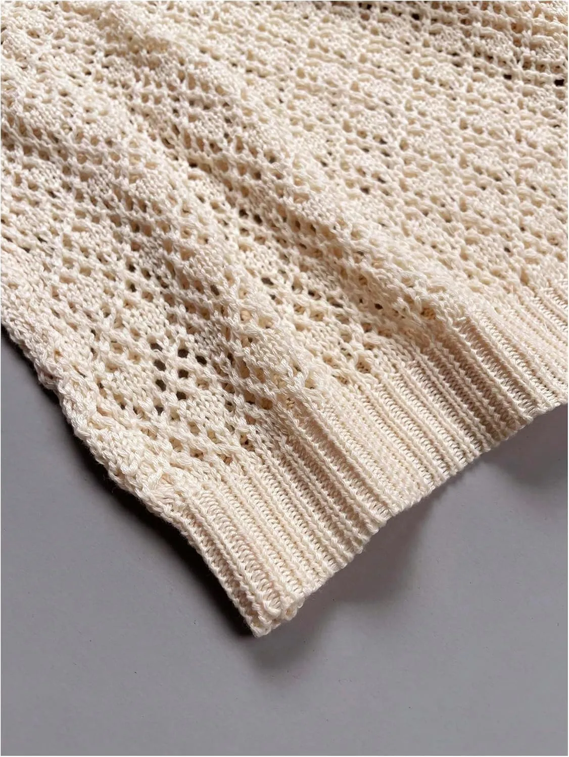 MakeMeChic Women's Oversized Cold Shoulder Hollow Out Pullover Sweaters Long Sleeve Knit Crochet Top